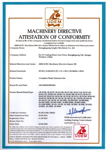 Porcelana Zhangjiagang Langbo Machinery Co. Ltd. certificaciones