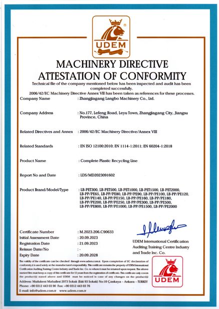 Porcelana Zhangjiagang Langbo Machinery Co. Ltd. certificaciones